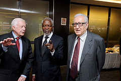 Jimmy Carter, Kofi Annan and Lakhdar Brahimi, all member of The Elders, an independent group of global leaders who work together for peace and human rights. They were brought together in 2007 by Nelson Mandela