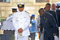 Former President of Zambia Kenneth Kaunda and Speaker of Parliament Max Sisulu