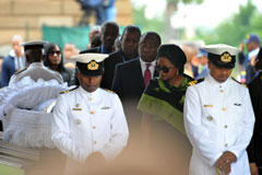 ANC Chairperson Baleka Mbete followed by ANC Deputy President Cyril Ramaphosa and ANC treasurer General Zweli Mhike paying their last respects