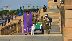 The coffin arriving at the Union Buidlings on 11 December 2013
