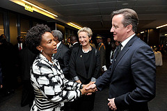 Minister of International Relations and Cooperation Maite Nkoana-Mashabane with British Prime Minister David Cameron