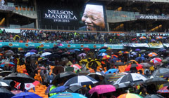 Umbrellas against the rain in the FNB stadium